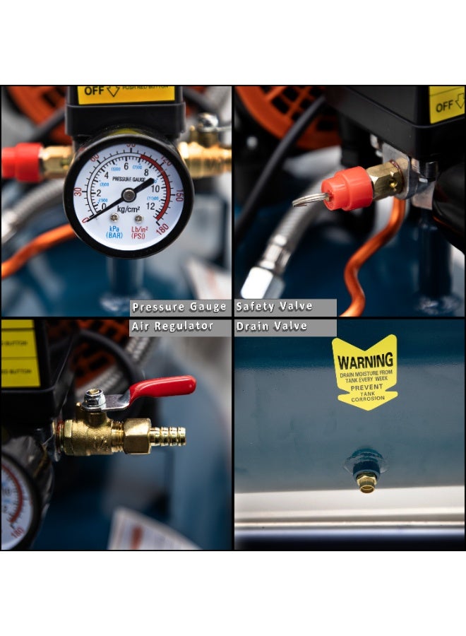 بوناي ضاغط هواء بوناي الخالي من الزيت، محرك صامت، خزان عالي السعة، 7 بار، مضخة هواء كهربائية محمولة 220 فولت للمنزل، المرآب، الطلاء، نفخ الإطارات، الأدوات - Image 3