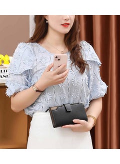 Elios Elios Women 24 Card Slots Large Capacity PU Leather Clutch Wallet Card Phone Holder Organizer Ladies Purse (Black)  - Image 2