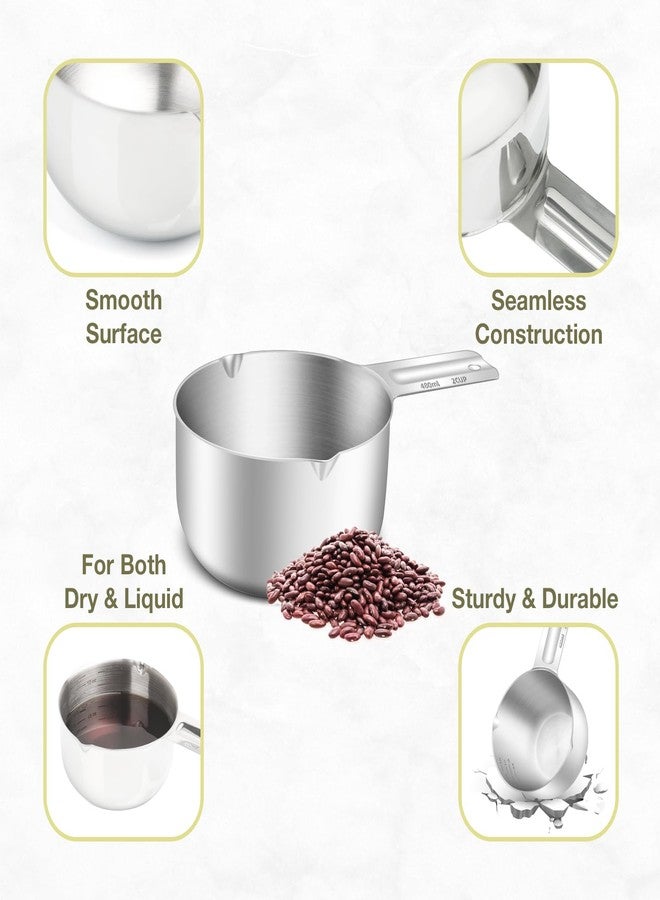 BERYLER طقم أكواب قياس من الفولاذ المقاوم للصدأ من BERYLER، قطعتان، يتضمن كوبين (480 مل، 16 أونصة) وكوبًا واحدًا (240 مل، 8 أونصة)، مغرفة قياس داخلية محفورة، قياسات مترية وأمريكية، آمن للغسل في غسالة الأطباق - Image 5