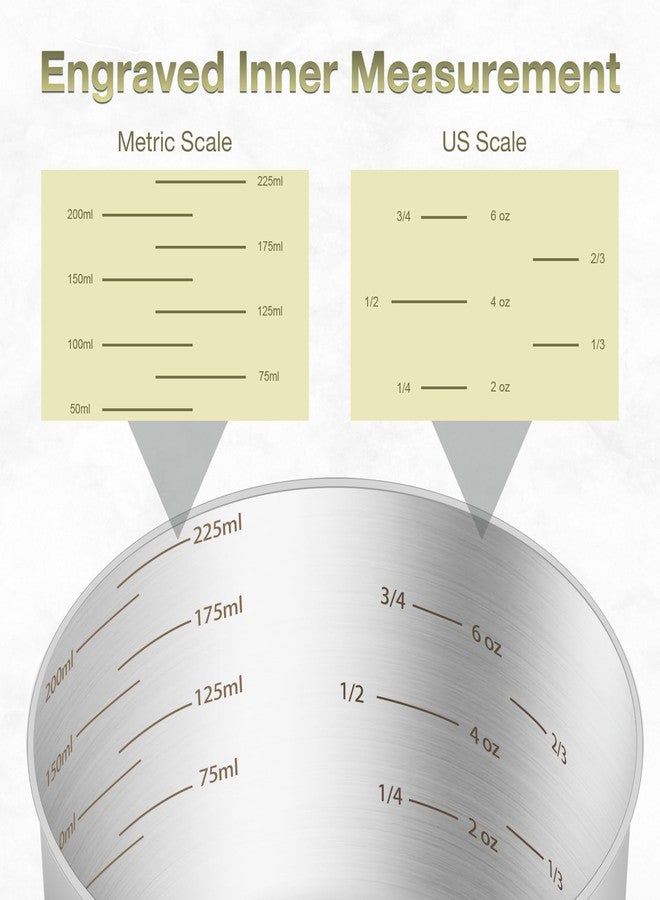 BERYLER طقم أكواب قياس من الفولاذ المقاوم للصدأ من BERYLER، قطعتان، يتضمن كوبين (480 مل، 16 أونصة) وكوبًا واحدًا (240 مل، 8 أونصة)، مغرفة قياس داخلية محفورة، قياسات مترية وأمريكية، آمن للغسل في غسالة الأطباق - Image 3