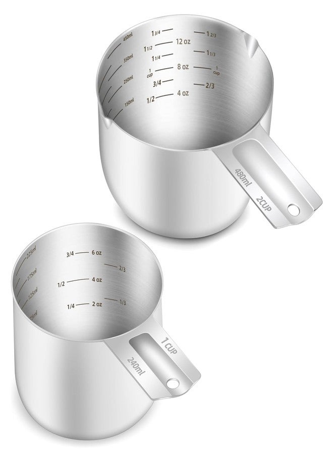 BERYLER طقم أكواب قياس من الفولاذ المقاوم للصدأ من BERYLER، قطعتان، يتضمن كوبين (480 مل، 16 أونصة) وكوبًا واحدًا (240 مل، 8 أونصة)، مغرفة قياس داخلية محفورة، قياسات مترية وأمريكية، آمن للغسل في غسالة الأطباق - Image 1