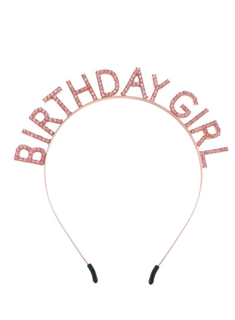 Birthday Party Rhinestone Alphabet Birthday Hair Hoop  GirL's Birthday GirL Headband Headdress  Crown Crystal With Diamond  Pink - Image 3