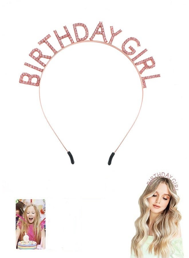 Birthday Party Rhinestone Alphabet Birthday Hair Hoop  GirL's Birthday GirL Headband Headdress  Crown Crystal With Diamond  Pink - Image 1