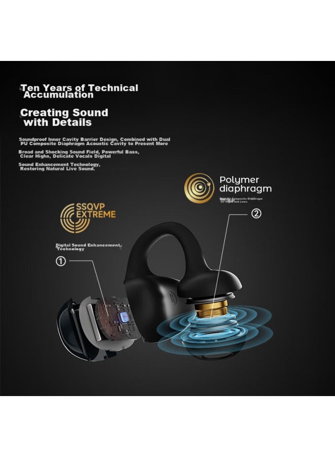 Oksjoksj Bluetooth Headphones, Bone Conduction Concept Ear Clip Wireless Open Non-in, Sports Running Call Noise Reduction, Mobile Phone Premium Version, Black - Image 4