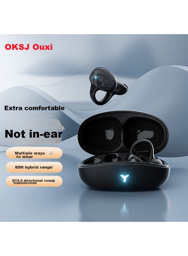 Oksjoksj Bluetooth Headphones, Bone Conduction Concept Ear Clip Wireless Open Non-in, Sports Running Call Noise Reduction, Mobile Phone Premium Version, Black - Image 1