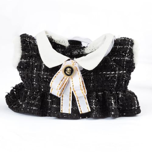 CHICHO 17cm Doll Clothes for labubu - Luxury Chic Style Set for 17cm Dolls, Premium Doll Outfit with Accessories - Black Plaid Tweed Dress + White Necktie + Plaid Bow (Clothes Only) - Image 5