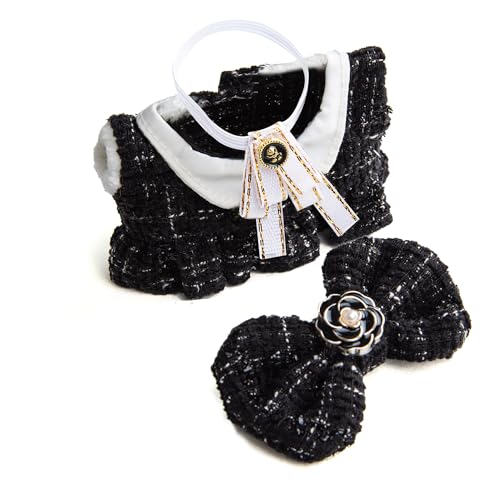 CHICHO 17cm Doll Clothes for labubu - Luxury Chic Style Set for 17cm Dolls, Premium Doll Outfit with Accessories - Black Plaid Tweed Dress + White Necktie + Plaid Bow (Clothes Only) - Image 2