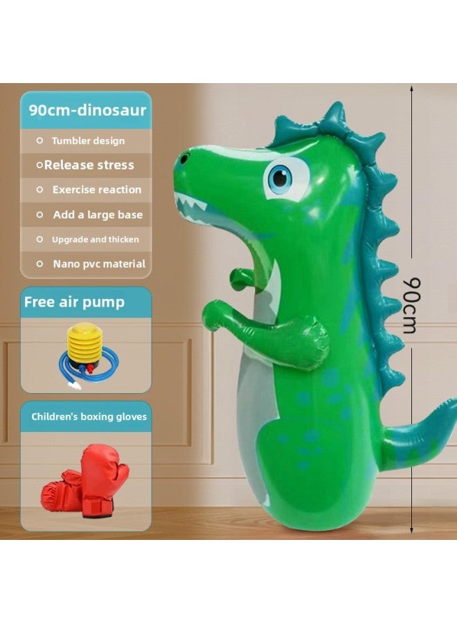 Sandbag Tumbler Decompression Sandbag Adult Home Boxing Training Equipment Kidsren's Fitness Inflatable Boxing Column Cool-Color:[upgraded Nano Material + Gloves] Green Dinosaur ★ Comes With Air Pump + Repair Patch  - Image 1