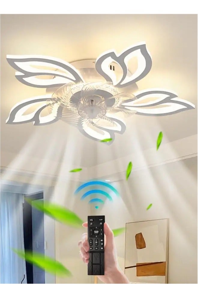 Modern Ceiling Fan with Light, Bladeless Fandelier Ceiling Fan with Remote,Low Profile Ceiling Fan with Light for Kitchen, Bedroom