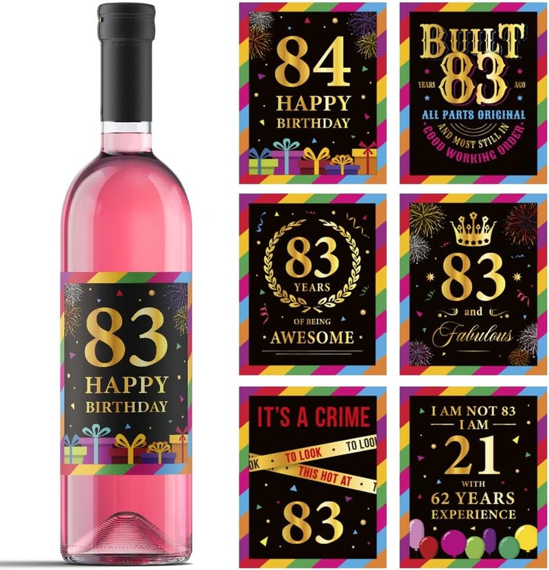 Paintio 83rd Birthday Wine Labels - Wine Bottle Stickers Birthday Supplies for 83 Years Old Happy Birthday Party - Gift Idea for Birthday Anniversary - 83rd Birthday Party Decorations [Set of 6] - Image 1