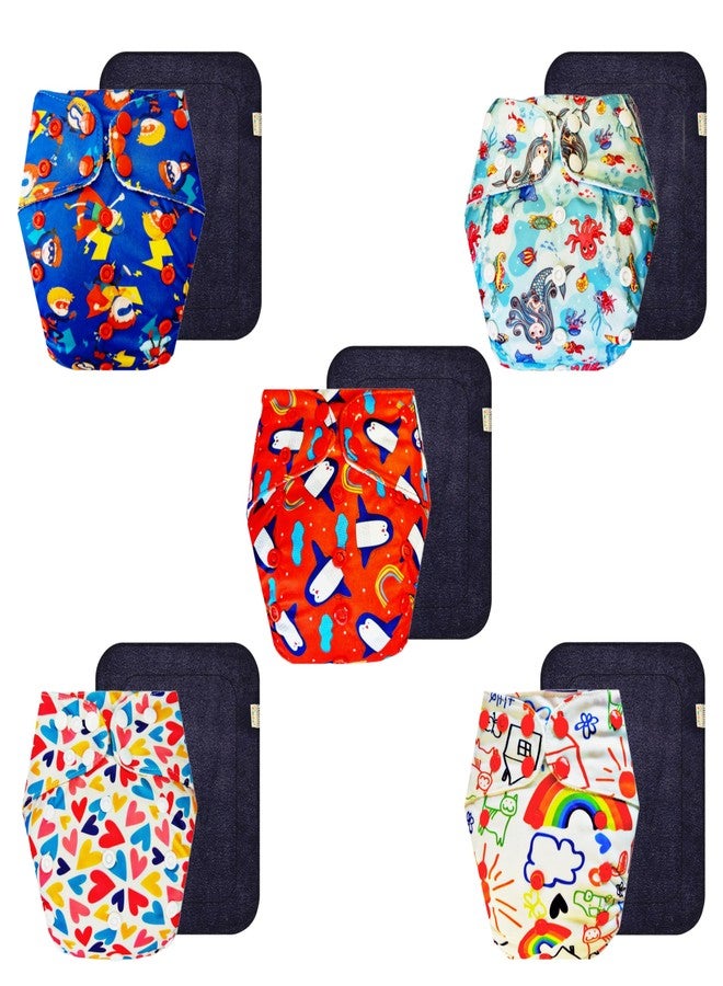 حفاضات قماشية فاخرة من دمبلدو مع حشوة سوداء (عبوة من 5) | مضادة للحساسية | وسادة ماصة من 6 طبقات | سهلة التنظيف | موثوق بها من قبل الأمهات | من 3 أشهر إلى 3 سنوات | للجنسين - Image 1