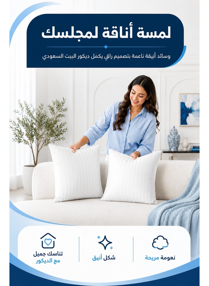 طقم مخدات كنب فاخر من قطعتين مقاس ٥٠ × ٥٠ سم، حشوات مخدات ديكور من المايكروفايبر الناعم للكنب والسرير والكراسي، مريحة وداعمة ومناسبة لديكور المنزل - Image 2