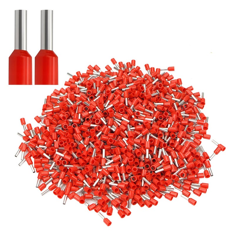 XHF 1000 PCS AWG 14/2.5mmÂ² Wire Ferrules Insulated Copper Crimp Connectors, Crimp Pin Cord End Terminals Red