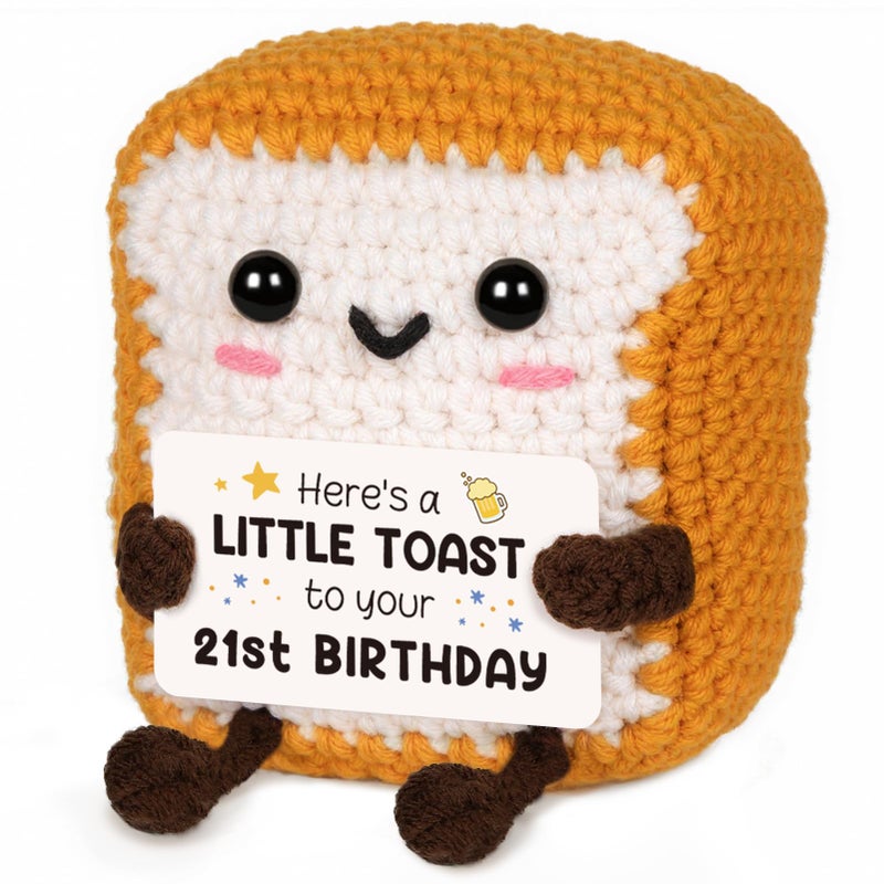 Glydein A Little Toast to Your 21st Birthday - Mini Handmade Crochet Toast Gifts for 21st birthday female Male, Funny 21st Birthday Gifts for Her Him Daughter Son Sister Friend, Adult Handmade Crochet - Image 1