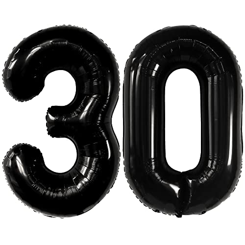 Katchon Black 30 Balloon Numbers 40 Inch Black 30th Birthday Balloons 30th Birthday Decorations for Him Her Black Birthday Decorations 30th Anniversary Decoration - Image 1