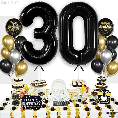 Katchon Black 30 Balloon Numbers 40 Inch Black 30th Birthday Balloons 30th Birthday Decorations for Him Her Black Birthday Decorations 30th Anniversary Decoration - Image 5