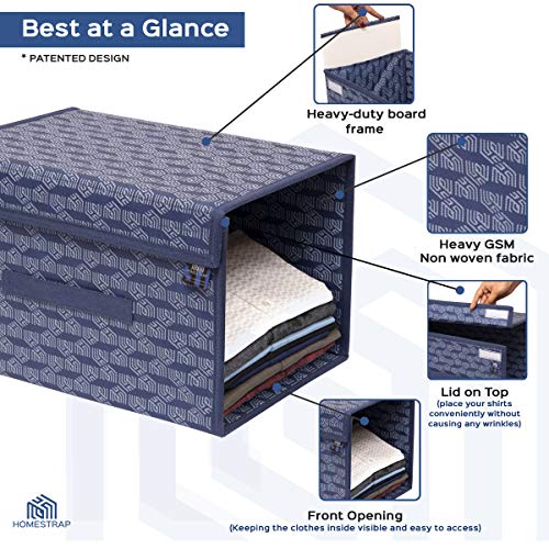 HomeStrap Printed Stackable Shirt Organizer with Cover Lid- Navy Blue Pack of 1 - Image 2