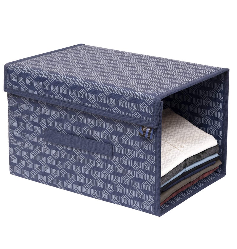 HomeStrap Printed Stackable Shirt Organizer with Cover Lid- Navy Blue Pack of 1 - Image 1