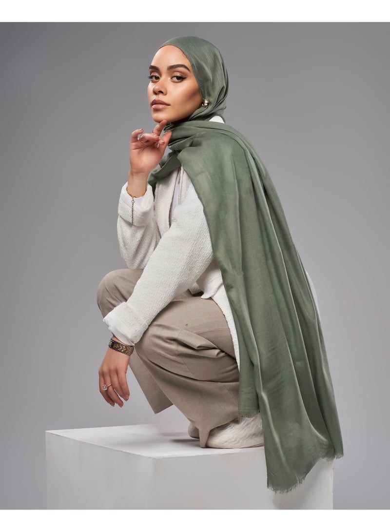 Lavezzi Breathable Cotton Modal Hijab Scarf For Women - Women Solid Color Head Scarf Wrap - Olive Green - Image 4