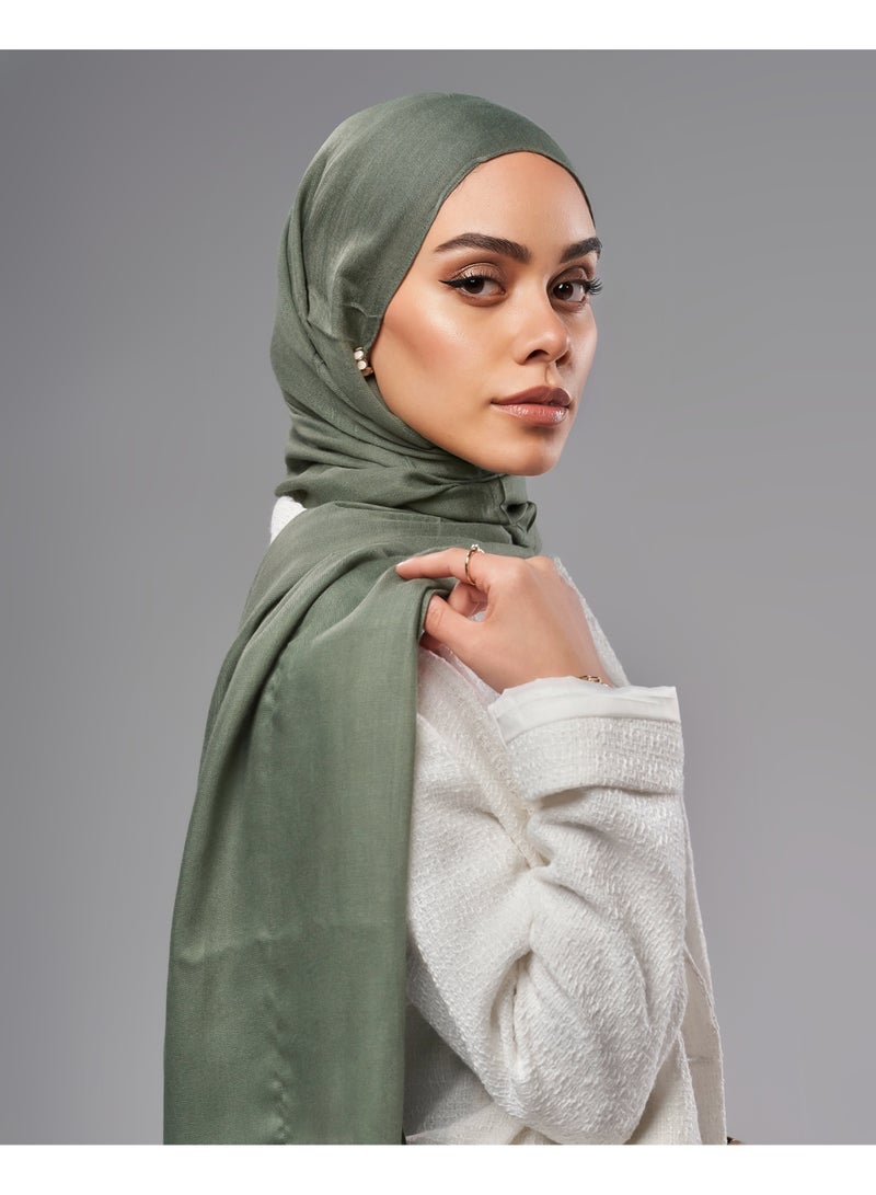 Lavezzi Breathable Cotton Modal Hijab Scarf For Women - Women Solid Color Head Scarf Wrap - Olive Green - Image 3