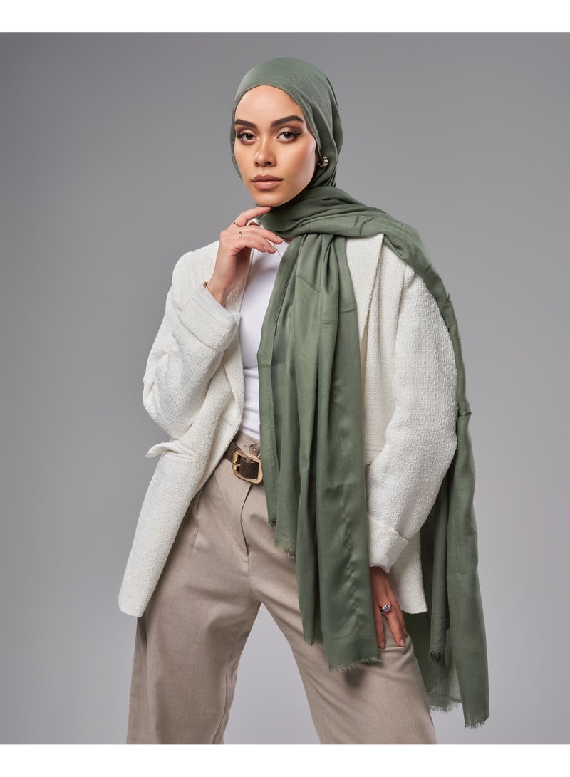 Lavezzi Breathable Cotton Modal Hijab Scarf For Women - Women Solid Color Head Scarf Wrap - Olive Green - Image 2