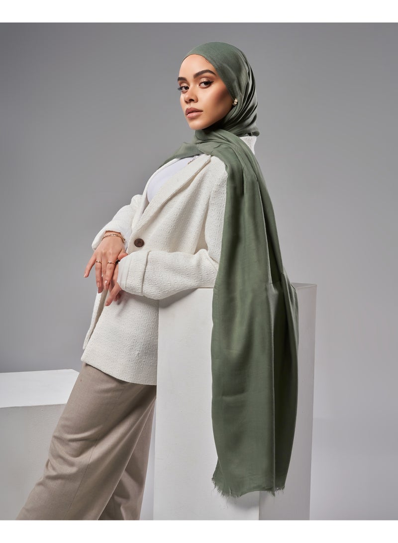 Lavezzi Breathable Cotton Modal Hijab Scarf For Women - Women Solid Color Head Scarf Wrap - Olive Green - Image 1