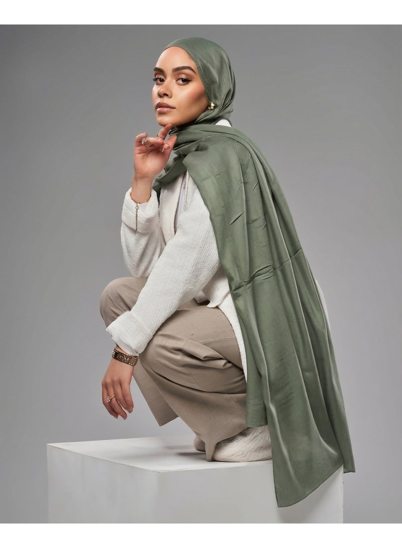 Lavezzi Breathable Cotton Modal Hijab Scarf For Women - Women Solid Color Head Scarf Wrap - Olive Green - Image 4