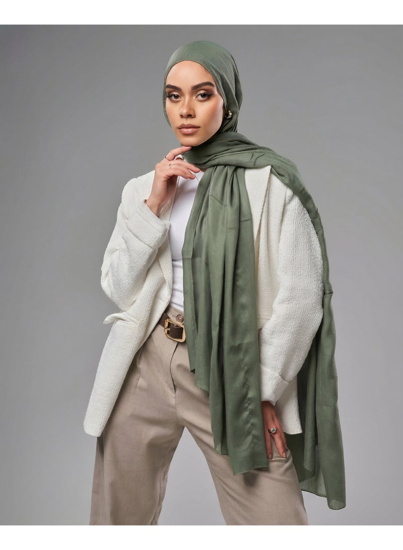 Lavezzi Breathable Cotton Modal Hijab Scarf For Women - Women Solid Color Head Scarf Wrap - Olive Green - Image 1