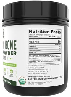Left Coast Performance Organic Grass Fed Beef Bone Broth Protein Powder - 470Ml, 20 Servings. Unflavoured, Pure. Keto Friendly Protein Powder. Paleo, Usda Certified Organic  - Image 2