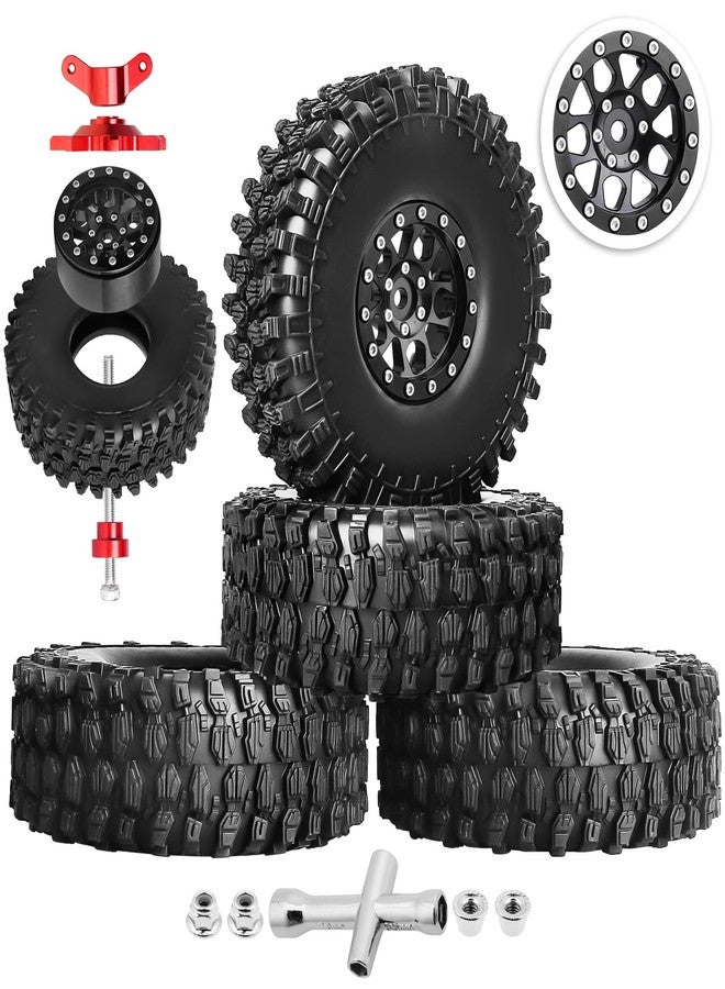 HobbyPark 1.9 Beadlock Wheels and Tires Height 4.72inch 120mm Soft Rubber Good Grip, Mounting Tool for TRX4 Axial SCX10 II III Redcat Gen8 Gen7 1/10 RC Crawler w/Foam,Set of 4 (Black Rings) - Image 1