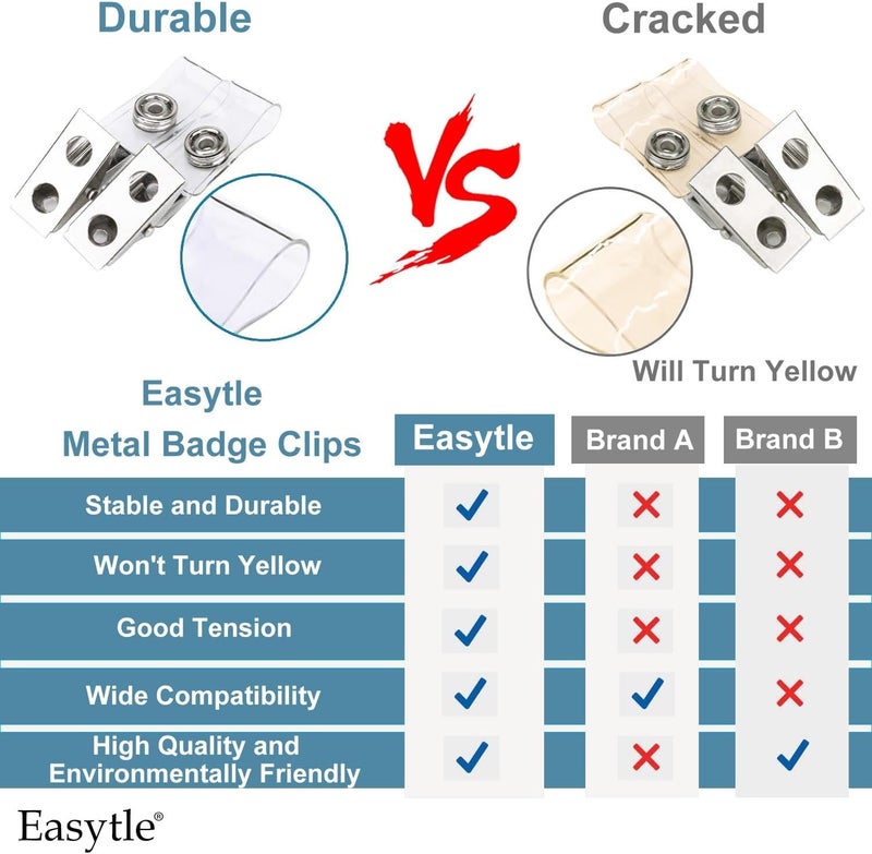 Easytle 100 Metal Badge Clips with Clear PVC Straps - Double Holes ID Clips for Badges & Name Tags - Image 3