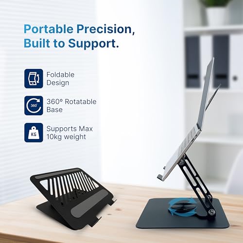 Geonix Trek T2 Foldable Laptop Stand with 360° Rotating Base | Multi-Angle & Height Adjustable Design | Improves Air Flow | Carbon Steel Build with Non-Slip Pads | Support Upto 17 inch (Black) - Image 5