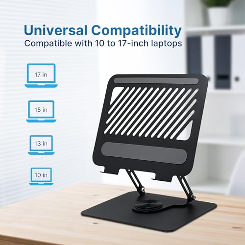 Geonix Trek T2 Foldable Laptop Stand with 360° Rotating Base | Multi-Angle & Height Adjustable Design | Improves Air Flow | Carbon Steel Build with Non-Slip Pads | Support Upto 17 inch (Black) - Image 2