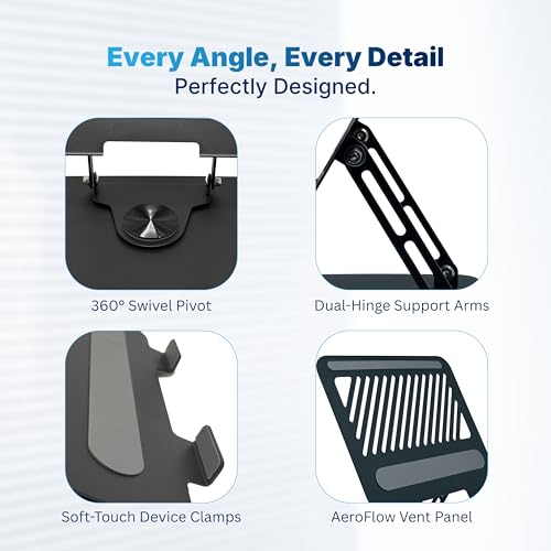 Geonix Trek T2 Foldable Laptop Stand with 360° Rotating Base | Multi-Angle & Height Adjustable Design | Improves Air Flow | Carbon Steel Build with Non-Slip Pads | Support Upto 17 inch (Black) - Image 3