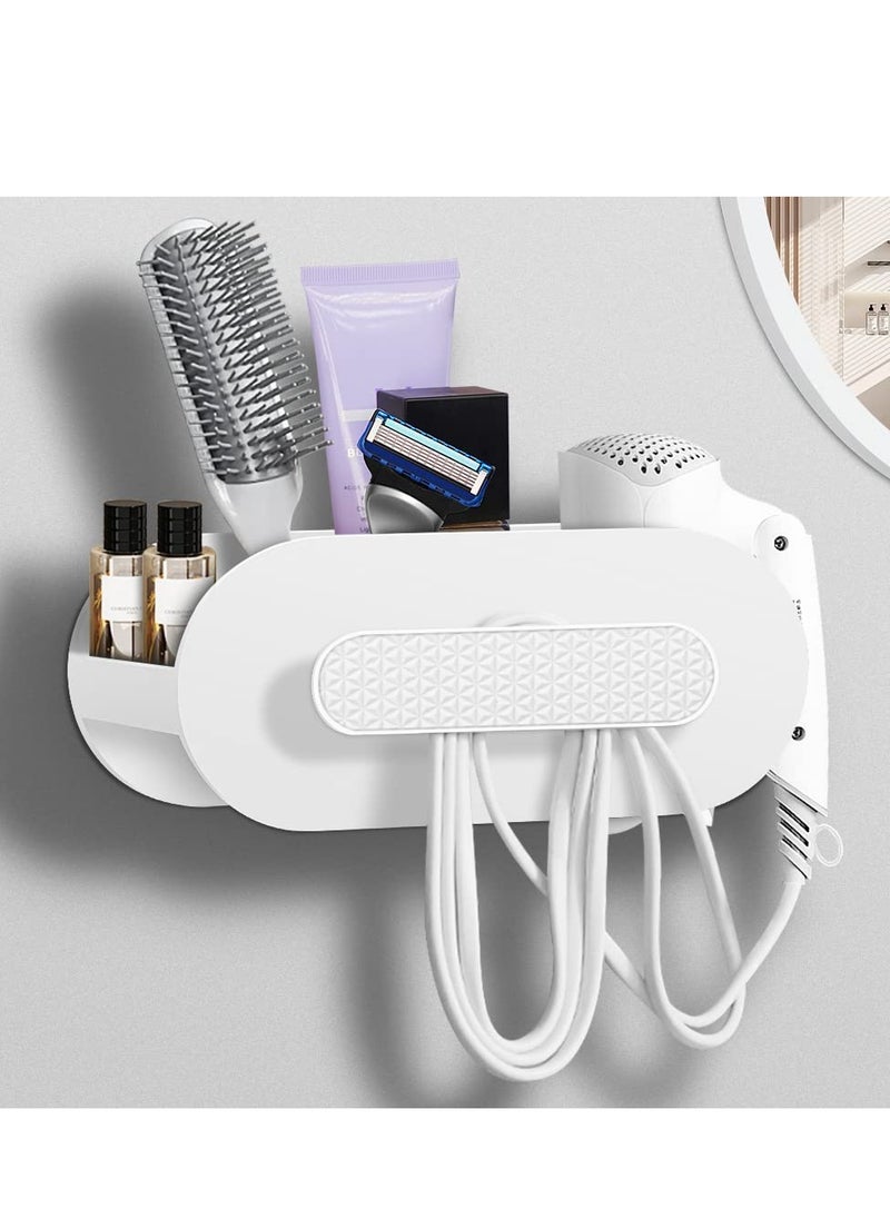 KASTWAVE KASTWAVE Hair Dryer Holder, Bathroom Organization, Hair Tool Organizer Wall Mount, Tray Stand Storage Bathroom Vanity Countertop with 3 Holes, White  - Image 1