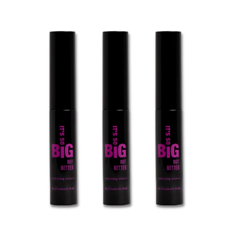 Elizabeth Mott Black Volumizing Mascara Set  SmudgeProof WaterResistant Lengthening Fiber Formula with Hourglass Wand  CrueltyFree Safe for Lash Extensions  TravelSize Mini Trio 4ml Each