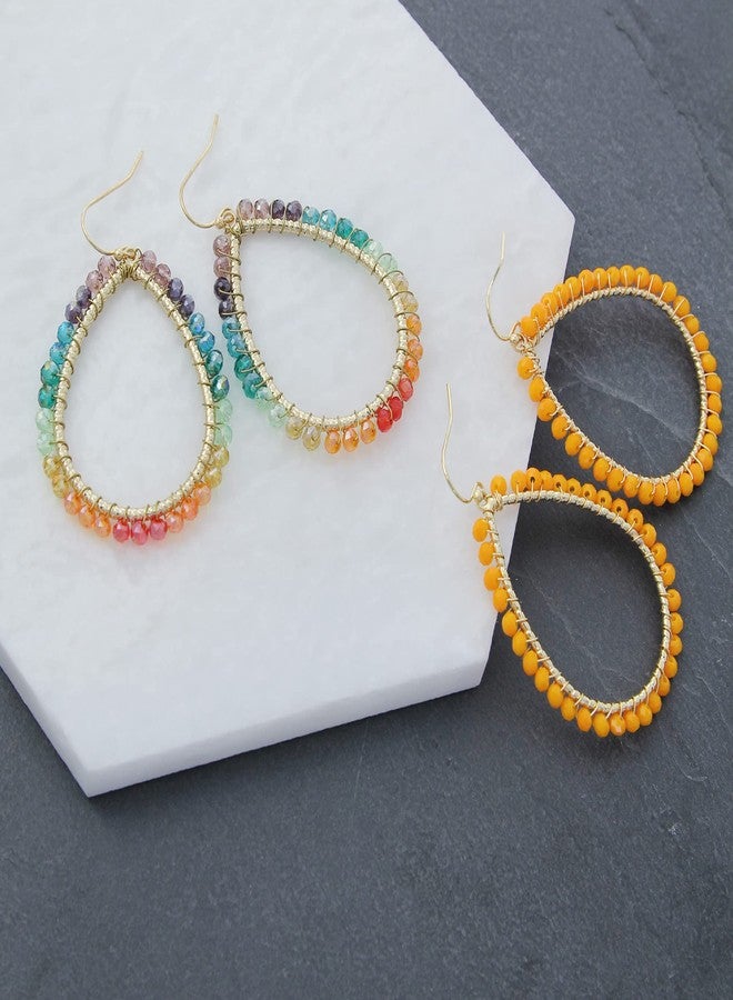NTLX Bohemian Boho Teardrop Dangle Drop Earrings for Women - Delicate - Handcrafted Wire Wrapped Colorful Faceted Glass Beads - Gold Plated - with Gift Box Included (Rainbow Multi) - Image 4