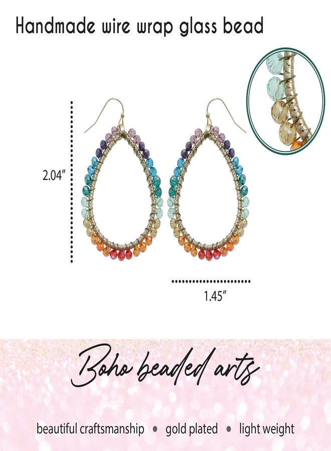 NTLX Bohemian Boho Teardrop Dangle Drop Earrings for Women - Delicate - Handcrafted Wire Wrapped Colorful Faceted Glass Beads - Gold Plated - with Gift Box Included (Rainbow Multi) - Image 2