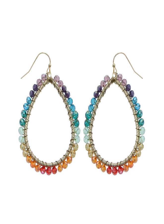 NTLX Bohemian Boho Teardrop Dangle Drop Earrings for Women - Delicate - Handcrafted Wire Wrapped Colorful Faceted Glass Beads - Gold Plated - with Gift Box Included (Rainbow Multi) - Image 1