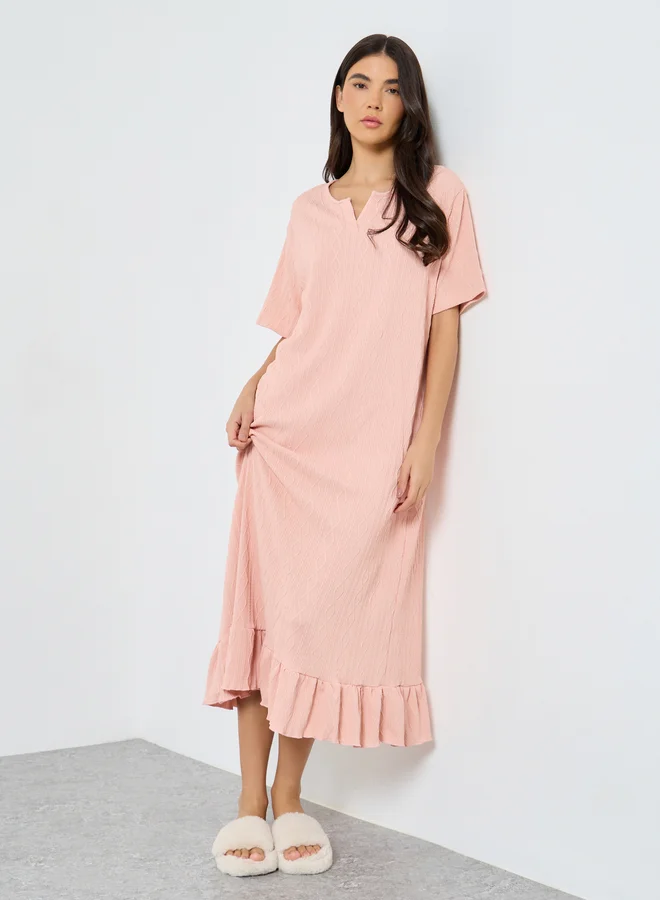 Take Two Take Two Ruffle Hem Detail Textured Nightdress