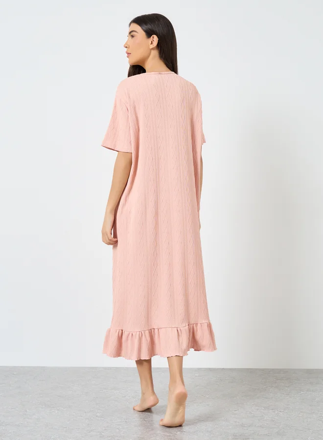 Take Two Take Two Ruffle Hem Detail Textured Nightdress