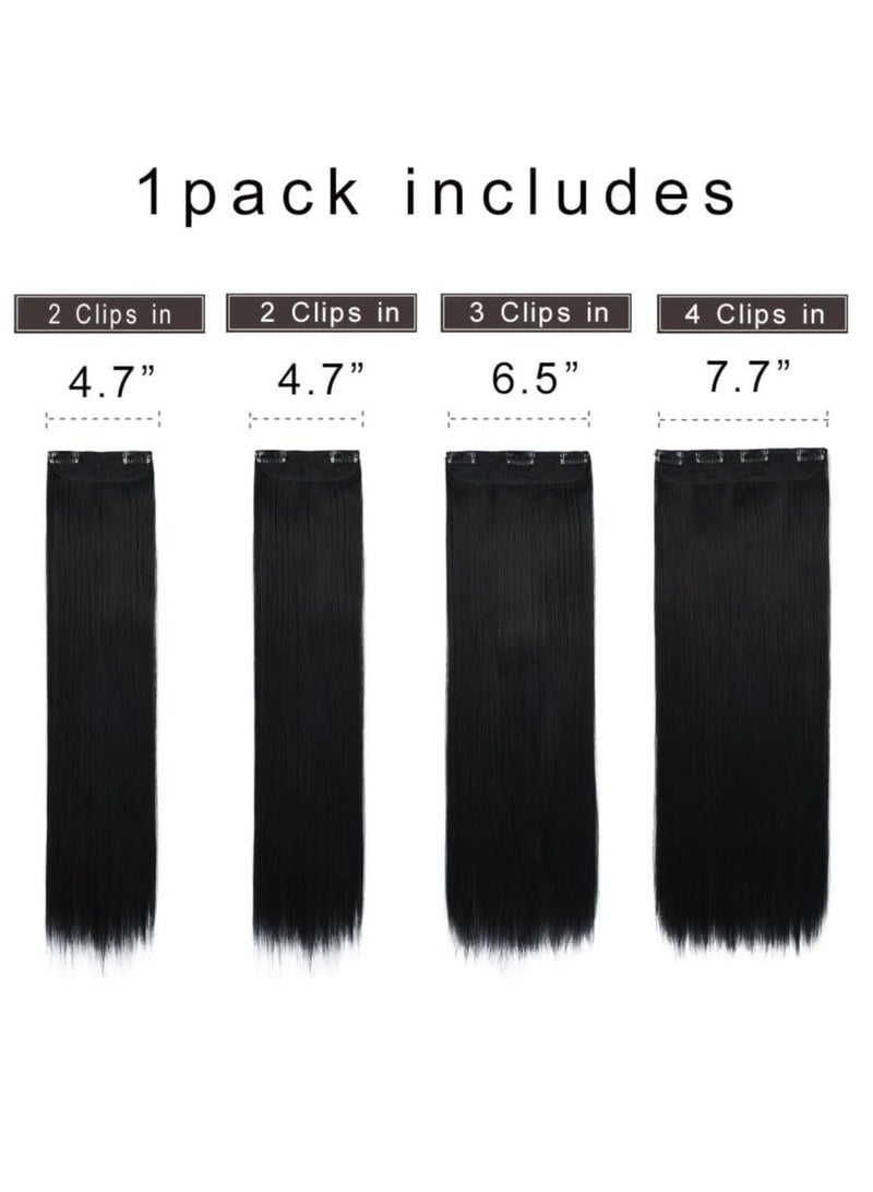 إستيل وصلات شعر بمشبك للنساء، قطع شعر من الألياف بمشبك سميك على وصلات شعر بلاستيكية مع مشابك غير مرئية للسيدات، 5 قطع باللون الأسود الطبيعي - Image 2