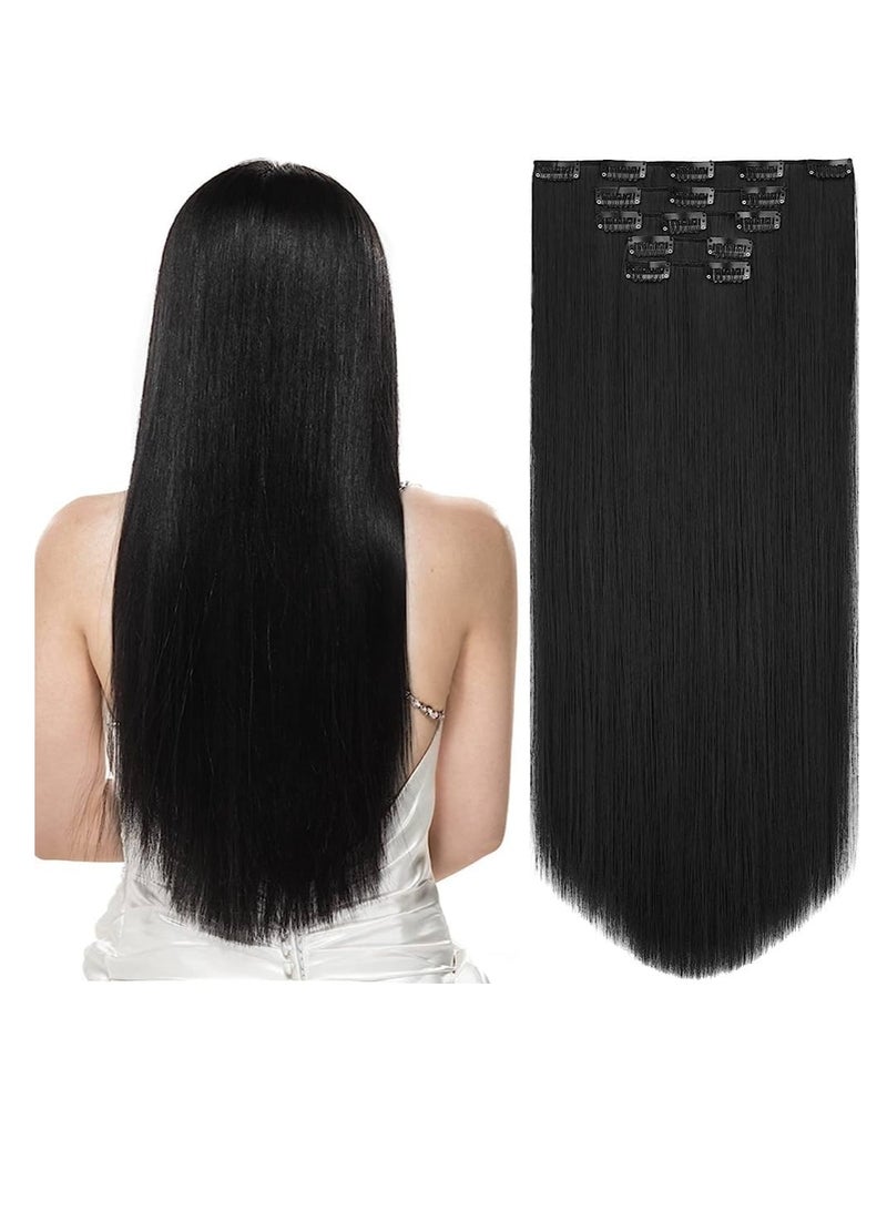 إستيل وصلات شعر بمشبك للنساء، قطع شعر من الألياف بمشبك سميك على وصلات شعر بلاستيكية مع مشابك غير مرئية للسيدات، 5 قطع باللون الأسود الطبيعي - Image 3