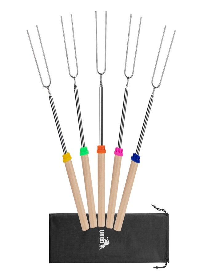 UNCO - Extendable Stainless Steel Roasting Sticks, 5 Pack, 32" - For S'mores, Hot Dogs, Campfires and Fire Pits - Image 1