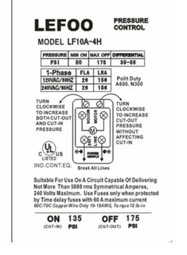 LEFOO Heavy Duty Pressure Switch for Air Compressor 135-175 psi Four 4 Port 26 Amp by lefoo - Image 3