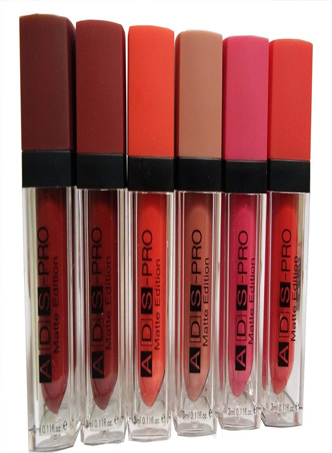 Glamyou Glam you Ads Pro Matte Edition Mini Lipgloss 6 Shades, Dark Red, Chrome Red, Orange, Skin Kiss, Rose, Dark Orange - Image 1