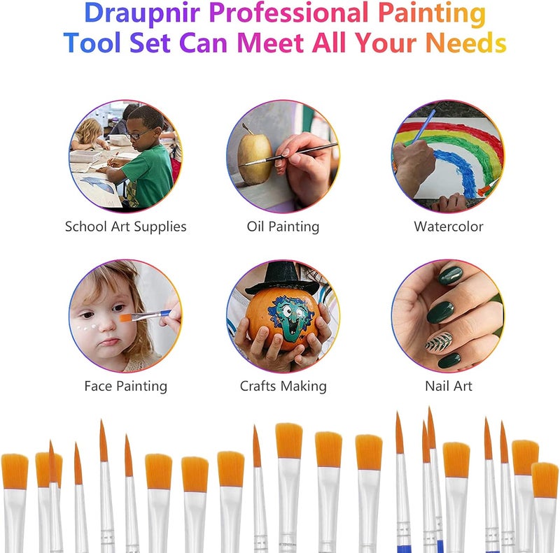 Draupnir 20 Strips 120 Pots Empty Paint Pots Strips With Lid Mini Clear Storage Containers and 40 Pieces Paint Brushes Painting Arts Crafts Supplies for Classrooms Schools Paintings Art Festivals - Image 5
