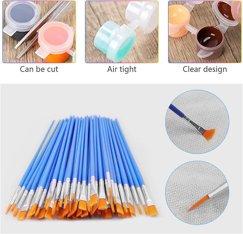 Draupnir 20 Strips 120 Pots Empty Paint Pots Strips With Lid Mini Clear Storage Containers and 40 Pieces Paint Brushes Painting Arts Crafts Supplies for Classrooms Schools Paintings Art Festivals - Image 3
