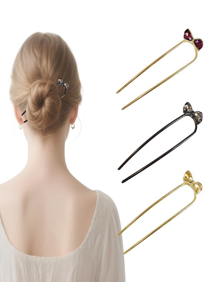 Snmzlc French hair pins for women 3pcs,Buns and Updos with No Hair Damage, Rhinestone Metal U-shaped French Pin Great Hold,Suitable for fine & thick hairUS311 - Image 1