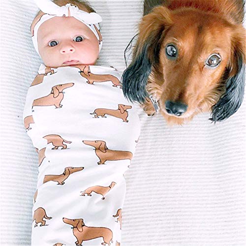 Culclendy Doxie Swaddle Sack for Newborn, Dachshund Cocoon, Weiner Dog Swaddle with Headband, Boy Sleep Sack, Baby Boy Cocoon Swaddle, Cocoon Sack, Newborn Hospital Photos - Image 1
